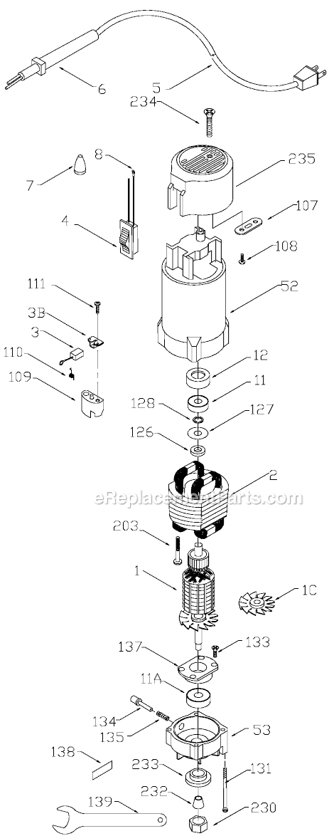Page A Diagram and Parts List for 7301 Type 2 Porter Cable Laminate Trimmer